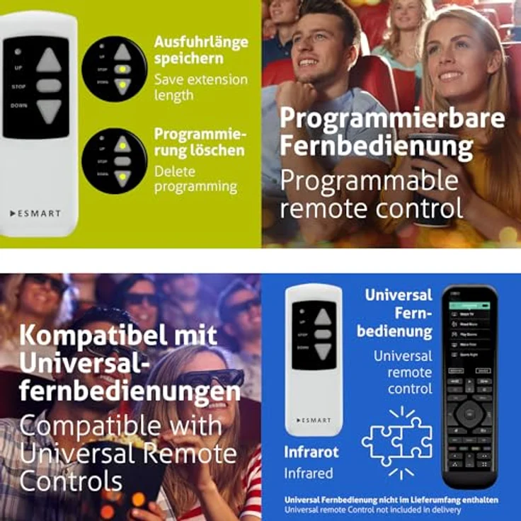 Esmart Professional Mimoto Motor-Leinwand, 332X187cm (150 ''''), 16.9, Programmierbare Fernbedienung, Vollmaskierung, Heimkino, elektrische Projektionsleinwand, Motor Leinwand, LCD – Bild 5