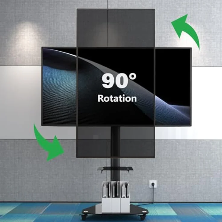 XTRARM Proton 300 mobiler TV Ständer mit Ablage, 37-70 Zoll, VESA-Größen, bis 209 cm Höhe, Schwarz – Bild 5