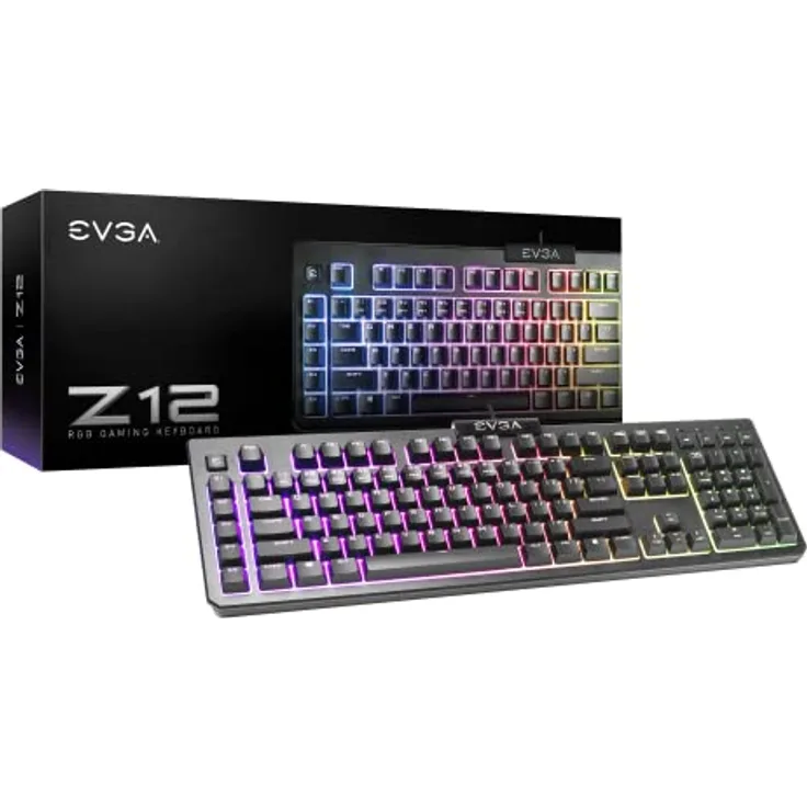 EVGA Z12 RGB Gaming Keyboard, RGB Backlit LED, 5 Programmable Macro Keys, Dedicated Media Keys, Water Resistant, US Layout 834-W0-12US-KR
