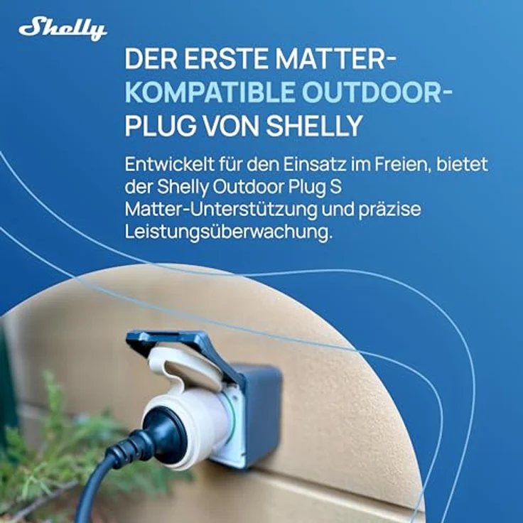 Shelly Outdoor Plug S Gen3, WLAN Smarte Steckdose IP44, 12A, 2500W, Matter-Zertifiziert, Außenautomatisierung, Leistungsmessung, Alexa, Google Home, Apple Homekit – Bild 2
