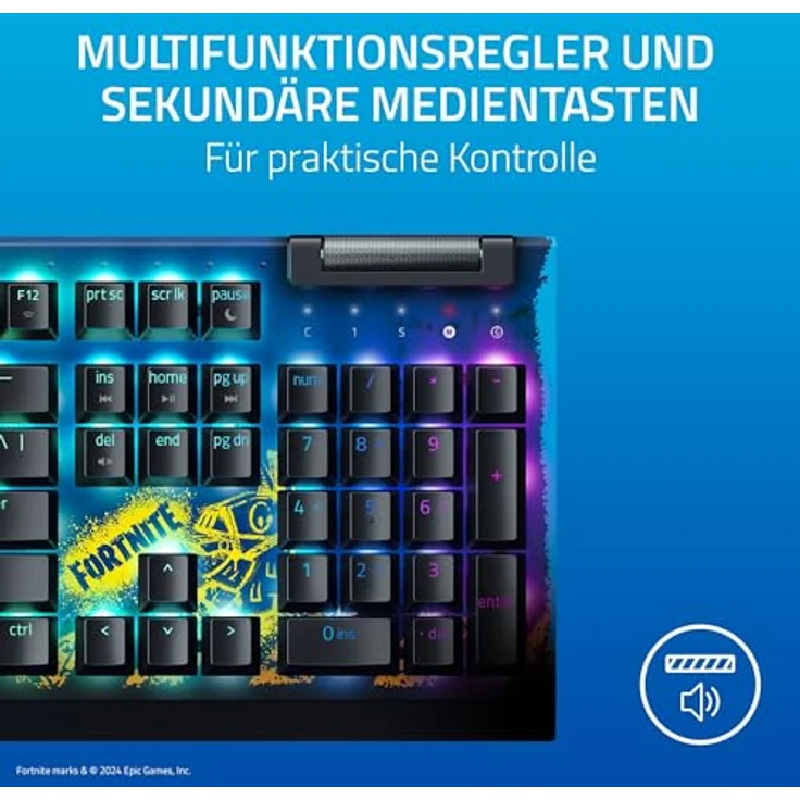 Razer BlackWidow V4 X - Fortnite Edition Mechanische Gaming-Tastatur mit RGB (Yellow Switches, 6 eigene Makro-Tasten, Doubleshot-ABS-Tastenkappen) QWERTZ DE-Layout – Bild 5