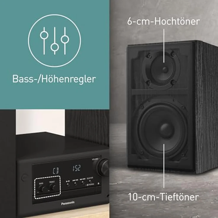 Panasonic SC-PM704EG-K Kompaktes Micro HiFi Stereosystem mit CD, DAB+/FM Radio, USB und Bluetooth, 80W Lautsprechern, Bassregelung, Schwarz – Bild 4