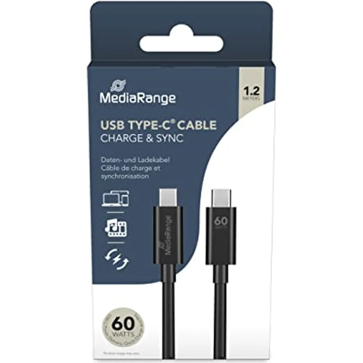MediaRange USB Type-C® Lade- und Datenkabel, USB 3.0, unterstützt USB-C Power Delivery 3.0, Quick Charge 3.0 und PPS, 60W max., 5 Gbit/s, 1.2m, schwarz