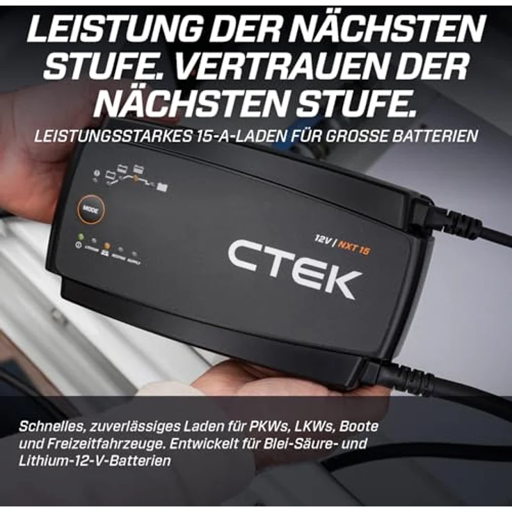 CTEK NXT 15, Automatikladegerät 12V für Blei-Säure und Lithium-Batterien, vollautomatisch mit Temperaturüberwachung – Bild 2