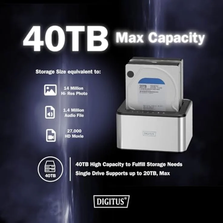 DIGITUS DA-71540-2 Duale SATA HDD Dockingstation USB 3.0 für 2,5"/3,5" SSDs & Festplatten SATA 3 mit Klonfunktion Plug & Play Grau – Bild 3