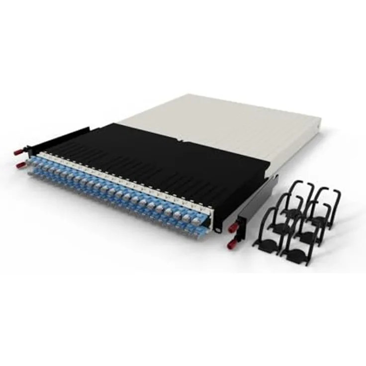 PATCHBOX Patchbox ONE 30 RU Cat.6a, 24-Port Patchpanel mit einziehbarem Kabelmanagementsystem für 48.3 cm Racks, inklusive flachen 10GB Kabeln, STP, blau
