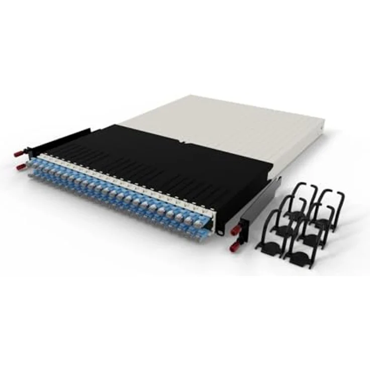 PATCHBOX Patchbox ONE 30 RU Cat.6a, 24-Port Patchpanel mit einziehbarem Kabelmanagementsystem für 48.3 cm Racks, inklusive flachen 10GB Kabeln, STP, blau – Bild 1