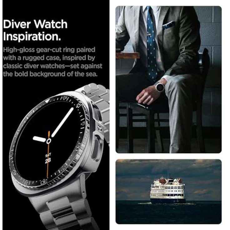 Spigen Bezel Tune Pro (Diver) - schwarzer Edelstahl-Lünette, Schutzgehäuse für Samsung Galaxy Watch 9/8 44mm – Bild 5