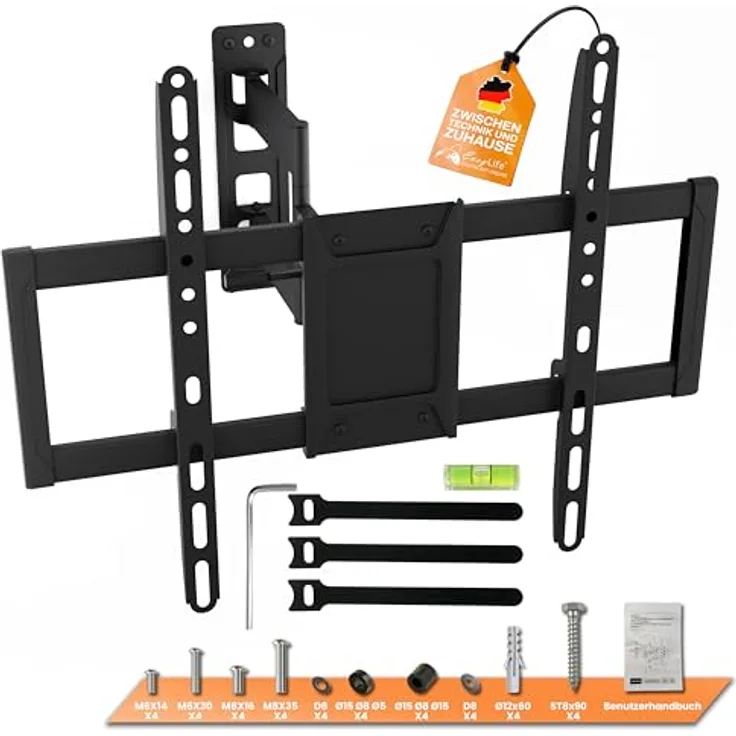 EasyLife ProMount HD90 Single XL TV Wandhalterung für große Fernseher 32–90 Zoll, neigbar & schwenkbar, bis 50 kg belastbar, VESA 600x400, inkl. Kabelmanagement, schwarz