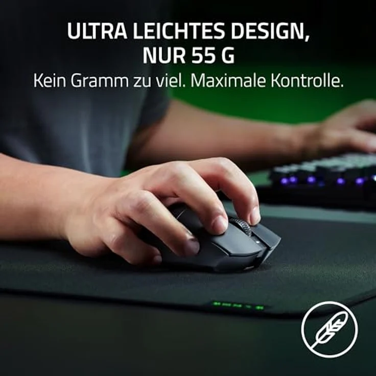 Razer DeathAdder V3 Pro + HyperPolling Wireless-Adapter - Ultra leichte E-Sport-Maus mit echten 8K Hz kabelloser Abtastrate (63 gr, Optischer Focus Pro 30K, Optische Switches 3. Gen) Schwarz – Bild 2