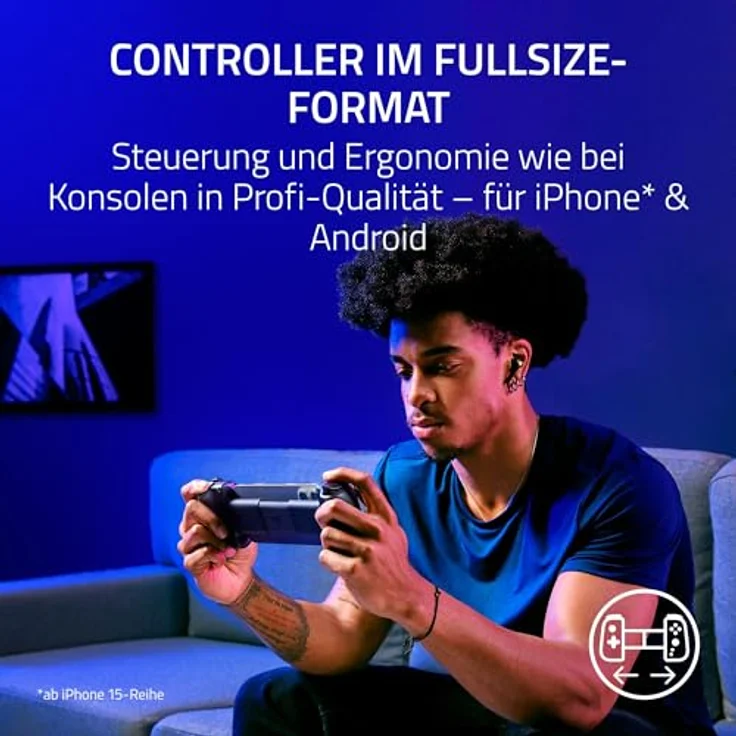 Razer Kishi V3, Fullsize Mobil-Controller für iPhone und Android, USB-C Plug-and-Play, Anti-Drift Analogsticks, 12 Tasten, Sensa HD Haptics, Schwarz – Bild 2