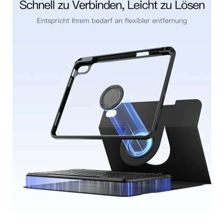 Inateck Hülle mit Tastatur für iPad 11 A16 2025 und iPad 10. Gen. 2022, 360° Drehung, vertikaler/horizontaler Ständer, mit Stifthalter, magnetisch abnehmbar, QWERTZ, N0029 – Bild 4