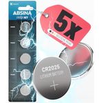 ABSINA Knopfzellen CR2025 5er Pack - Auslaufsicher & Langlebige 3V Lithium Knopfzelle, Batterien - ABSINA CR 2025, weiß