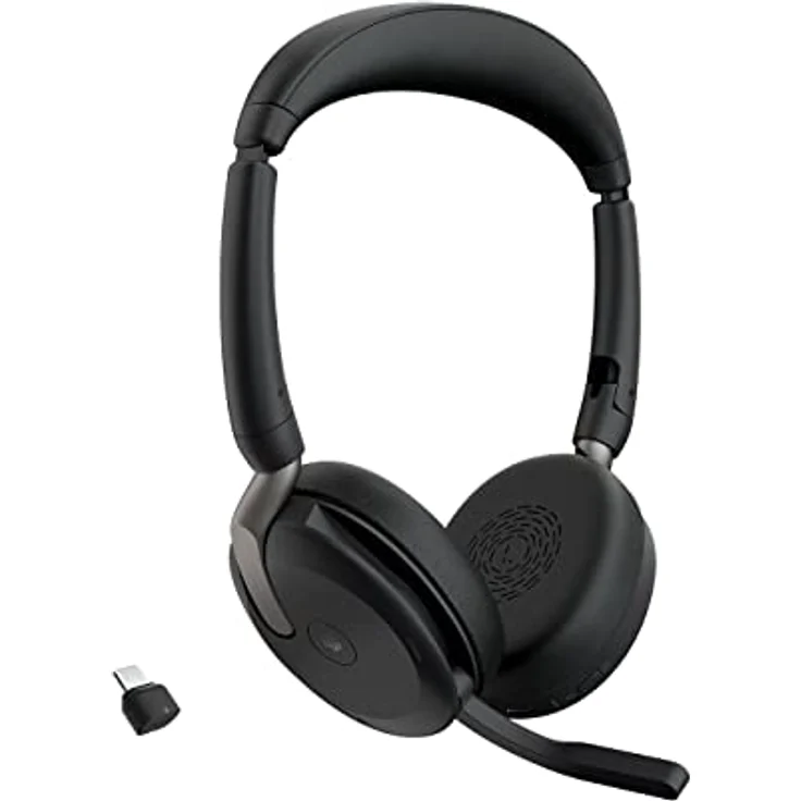 Jabra Evolve2 65 Flex - Stereo-Bluetooth-Headset mit Wireless-Charging-Pad, geräuschunterdrückender Jabra ClearVoice Technologie und hybrider ANC - für MS Teams zertifiziert - Schwarz – Bild 1