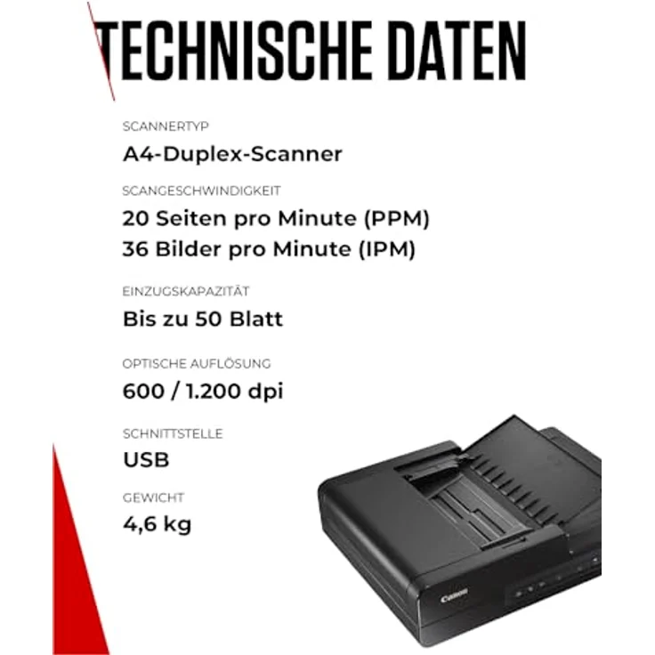 Canon DR-F120 Dokumenten-Scanner mit mit Duplex ADF (600dpi, CMOS CIS, USB 2.0) – Bild 8