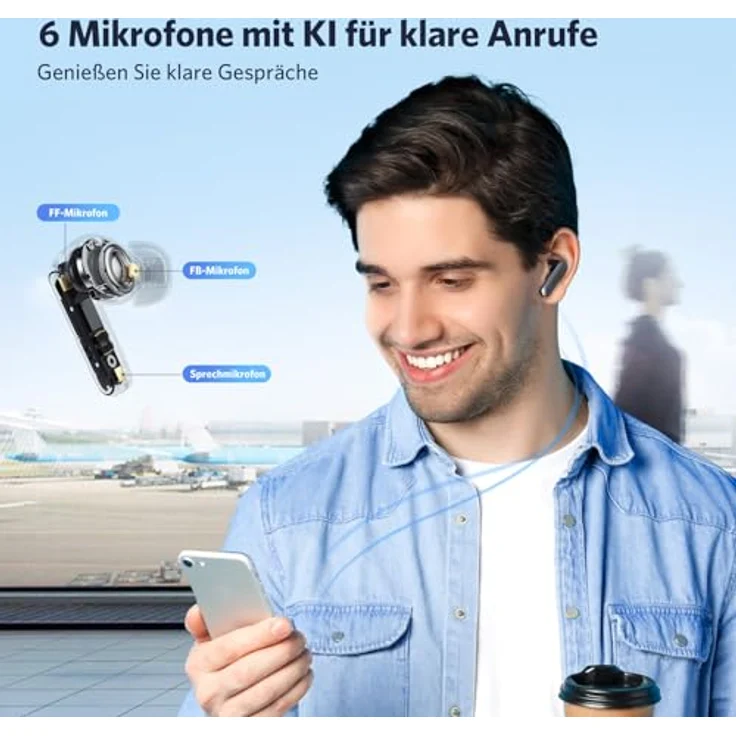 EarFun Air 2 NC Bluetooth Kopfhörer In Ear, Adaptives Hybride Aktives Noise Cancelling Kopfhörer, Hi-Res Audio, LDAC, 3D-Theatermodus, 6 Mikrofone KI Anrufe, 40 Std. Akku, Multipoint, Kabelloses Laden – Bild 4