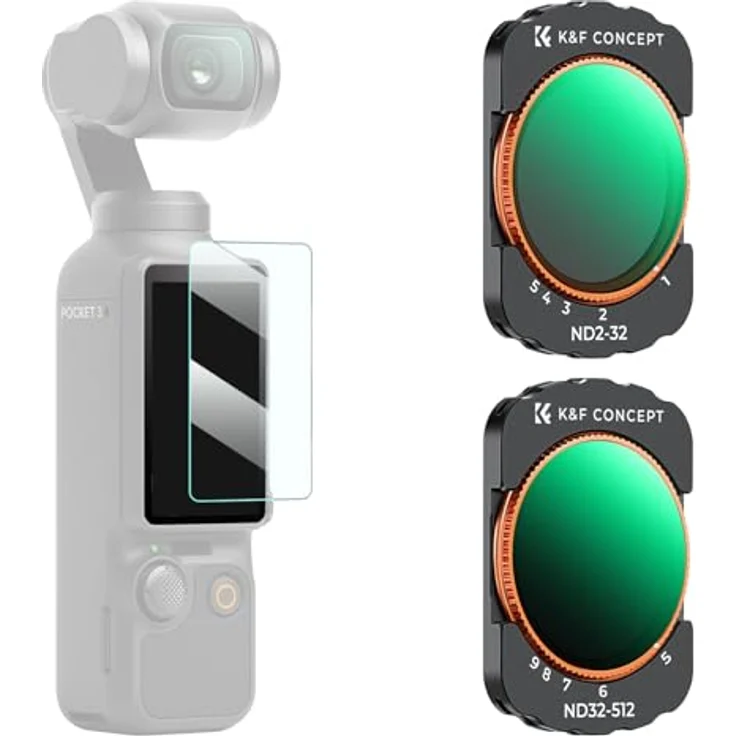 K&F CONCEPT magnetisches ND Filter Set für DJI Osmo Pocket 3/4, Variabler ND2-ND32 und ND32-512, Aluminiumrahmen, schnelle Montage, Multi-Beschichtung – Bild 1