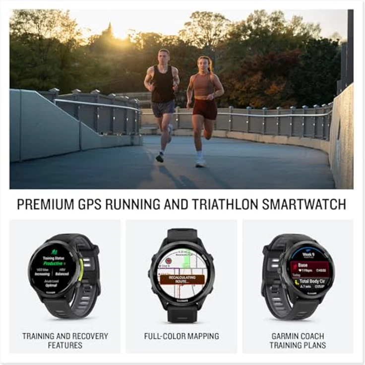 Garmin® Forerunner® 970, Premium GPS-Lauf- und Triathlon-Smartwatch mit AMOLED-Display, integrierter LED-Taschenlampe, Carbongrau DLC Titan, schwarzem Gehäuse und schwarz-durchscheinendem Weißstein-Band – Bild 2