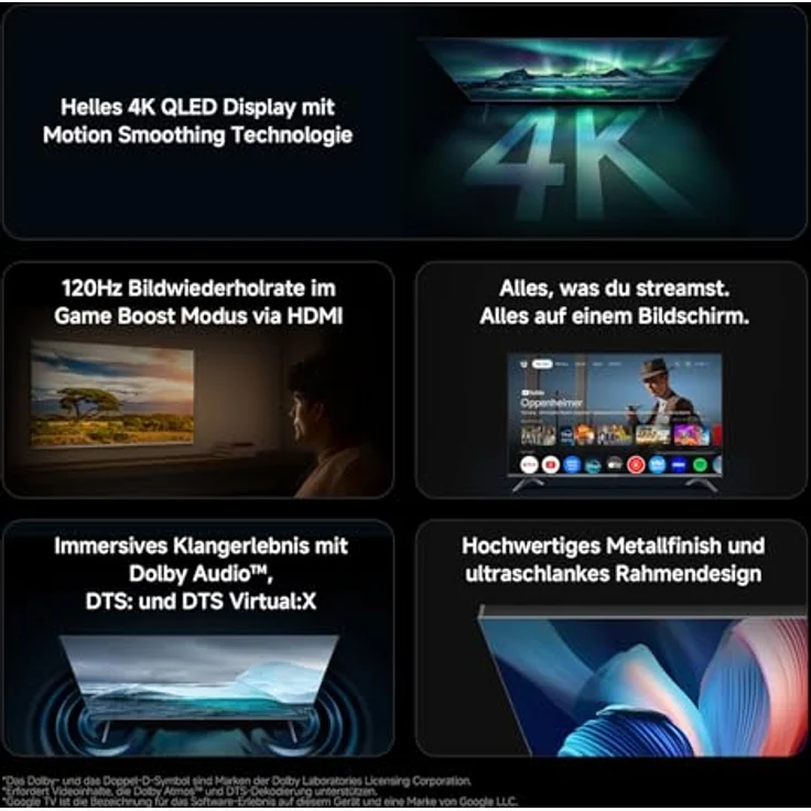 XIAOMI A Pro 50", 127 cm QLED 4K UHD Smart TV mit Google TV, Triple Tuner, HDR10, Game Boost 120Hz, 2+8GB, kompatibel mit Apple AirPlay & Google Cast – Bild 2