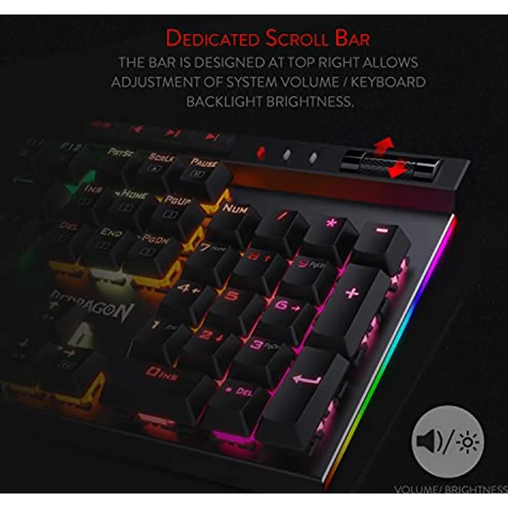 Redragon K580 VATA RGB LED Mechanische Gaming Tastatur mit Hintergrundbeleuchtung 104 Tasten Anti-Ghosting mit Makrotasten und Dedizierten Mediensteuerelementen (Blaue Schalter) – Bild 6