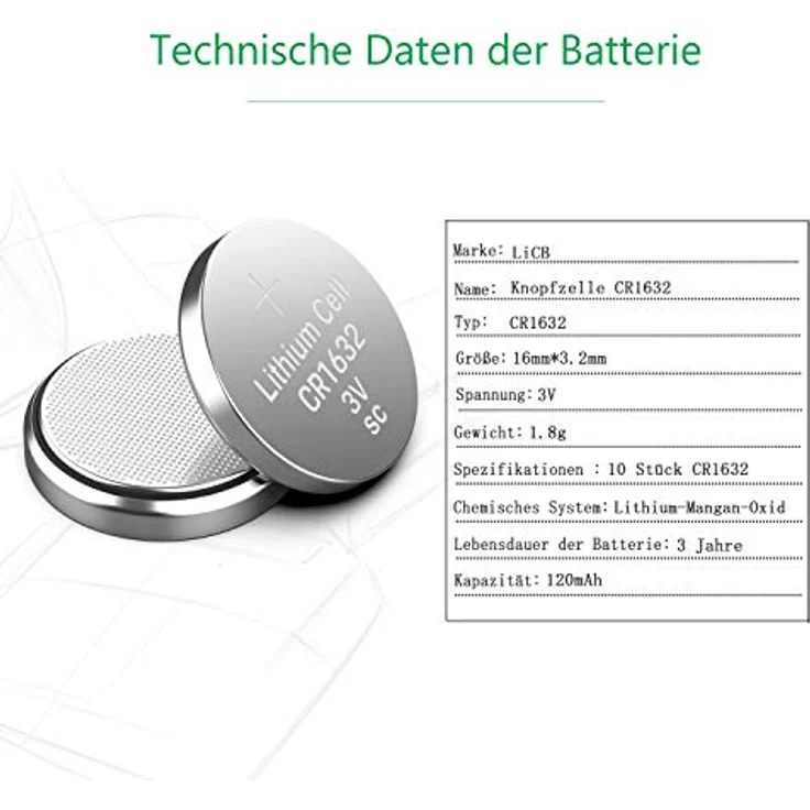 LiCB CR1632 3V Lithium Knopfzellen, 10 Stück mit hoher Lagerfähigkeit und Temperaturbeständigkeit – Bild 2