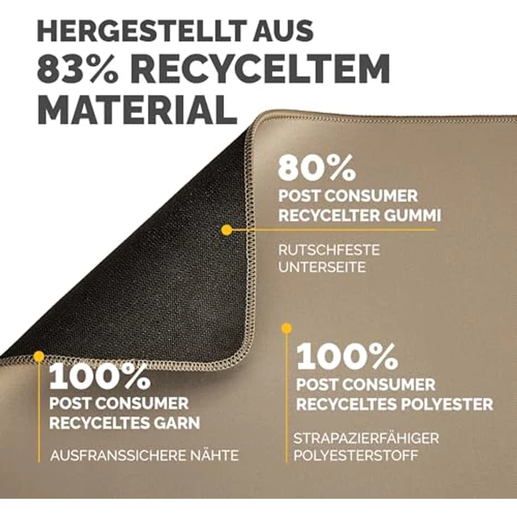 Fellowes Breyta Ergonomisches Mauspad Extra Groß, Sand – rutschfeste Gummibasis, strapazierfähige Nähte, Microban-Schutz, umweltfreundlich, für optische & Laser-Mäuse geeignet – Bild 5