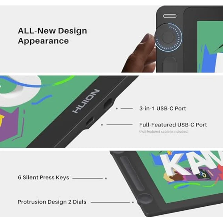 HUION KAMVAS 16 Gen 3 2,5K QHD Grafiktablett mit Display, 15,8 Zoll Zeichentablett in Schwarz, 99% sRGB, PenTech 4.0, 16384 Stift – Bild 6