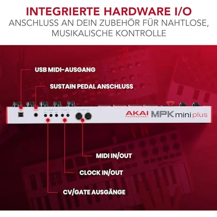 AKAI Professional MPK mini Plus White, Midi-Controller mit 37 anschlagsdynamischen Minitasten, 8 MPC Pads und Arpeggiator – Bild 7