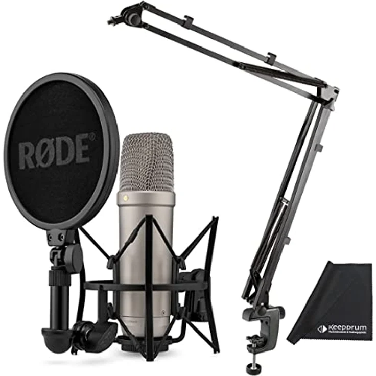 Rode NT1 5th Generation XLR USB Studio-Mikrofon Silber + K&M 23840 Gelenkarm-Stativ + keepdrum Mikrofasertuch – Bild 1