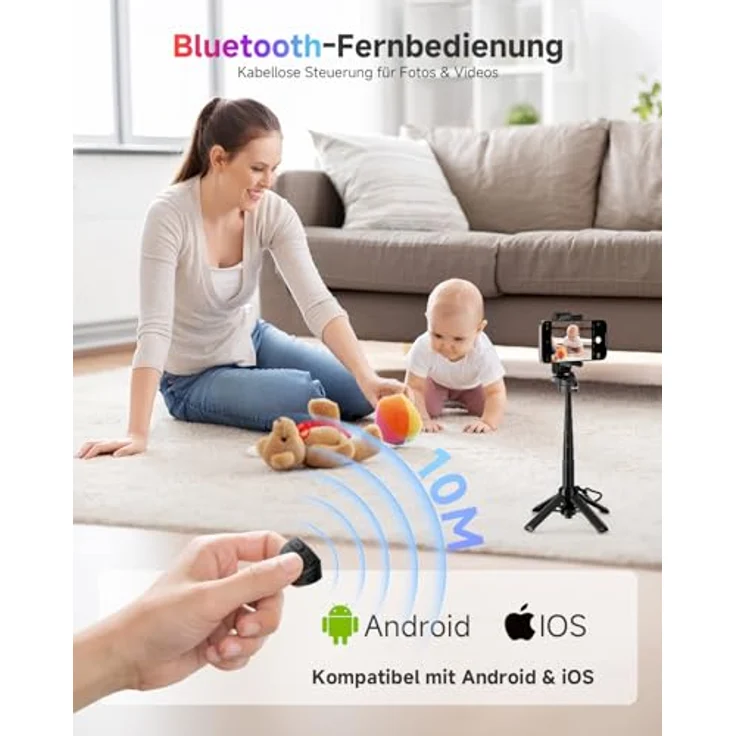 Rollei Easy Creator SmartGrip, 3-in-1 Smartphone-Stativ mit Bluetooth-Fernbedienung, verstellbar und tragbar, Aluminium, bis zu 43 cm hoch – Bild 4