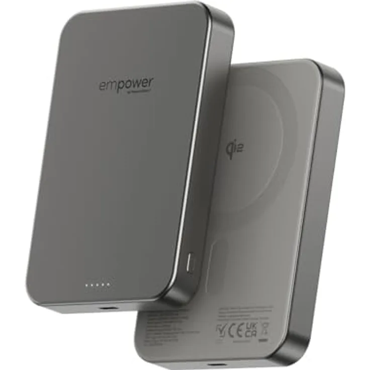 PanzerGlass empower Bank, 10000 mAh Powerbank mit 20 W USB-C und MagSafe-kompatiblem Qi2 Wireless Charging, Grau