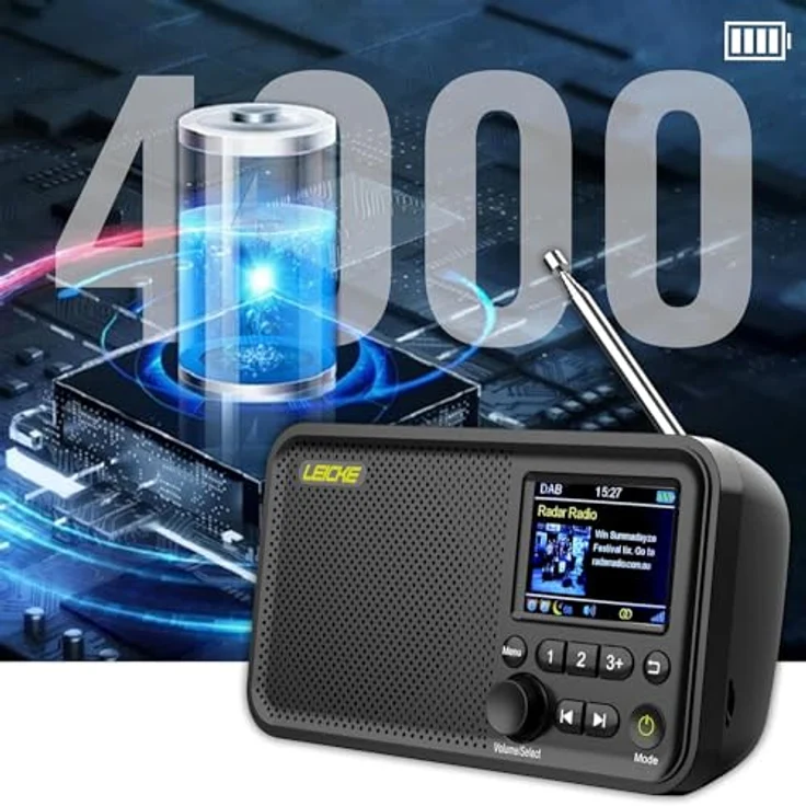 LEICKE tragbares DAB+ Radio mit Bluetooth 5.0, 2,4" Farbdisplay, 80 Voreinstellungen, Küchenradio - Schwarz – Bild 3