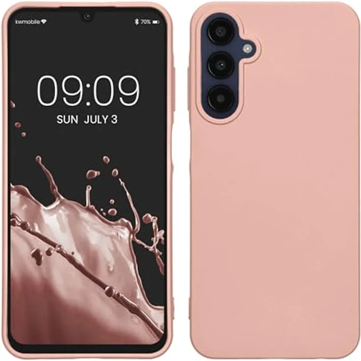 kwmobile Handyhülle für Samsung Galaxy A25, Silikon Schutzhülle metallisch schimmernd in Metallic Rosegold, flexibel und rutschfest – Bild 1