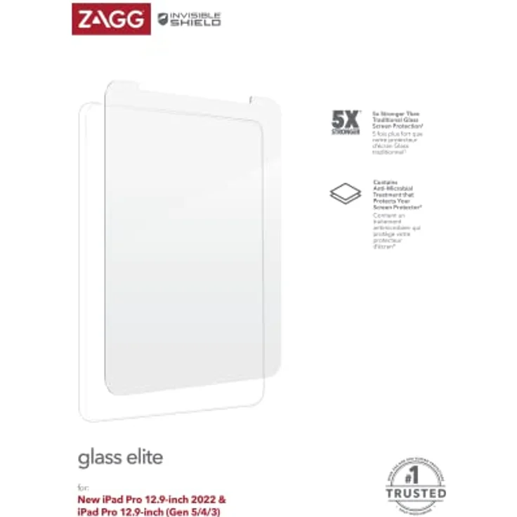 ZAGG InvisibleShield Glass Elite Displayschutzfolie kompatibel für iPad Pro 12.9 (2022, Gen5/4/3), stoßfest, wischfest, kratzfest, extreme Stöße (transparent) – Bild 2