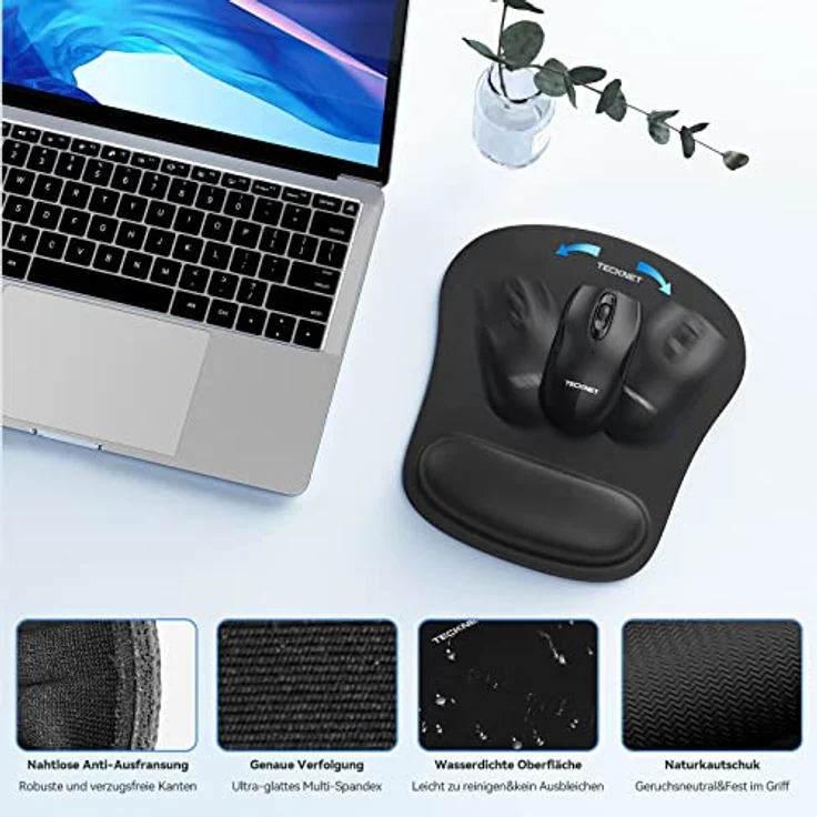 TeckNet Tastatur-Handballenauflage und Mauspad mit Handgelenkstütze, Memory-Schaumstoff-Set für Computer/Laptop/Mac, leicht für einfaches Tippen und Schmerzlinderung, ergonomisches Mauspad schwarz – Bild 6