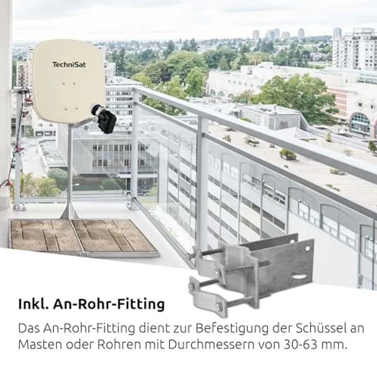 TechniSat DIGIDISH 45 – Satelliten-Schüssel für 4 Teilnehmer, 45 cm kleine Sat Anlage in beige – Bild 2