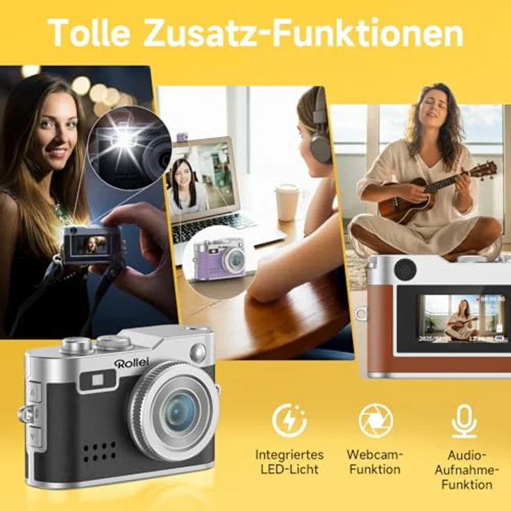 Rollei Mini Digitalkamera Vintage Schwarz, 1080P FHD, 2MP Daumenkamera mit 0,96 Zoll Farbbildschirm, Blitz & Audioaufnahme – Bild 3
