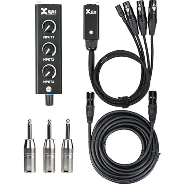 Xvive PX System (Line-Mischer), Tragbarer Mixer mit drei Kanälen, Schwarz