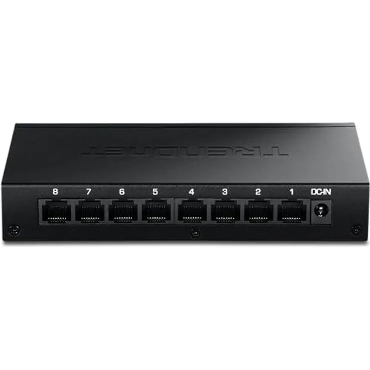 Trendnet TEG-S381, 8-Port 2.5G Netzwerk Switch mit 40 Gbit/s Switching-Kapazität, schwarzes Metallgehäuse, lüfterlos und wall-mountable