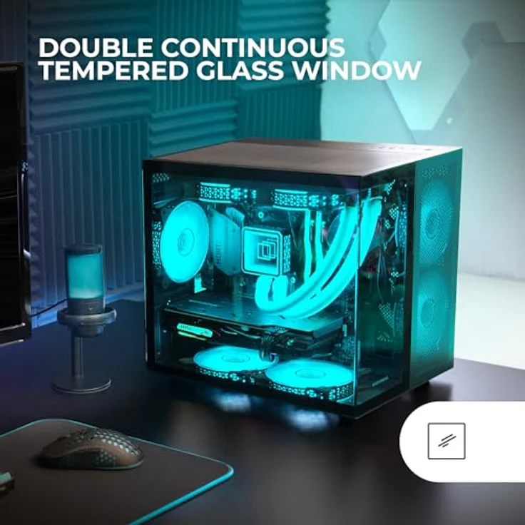 Mars Gaming MC-Nova, Micro ATX PC-Gehäuse mit Doppelpanel-Design aus gehärtetem Glas, schwarz, bis zu 7 Lüfter und Flüssigkeitskühlung bis 240 mm – Bild 2