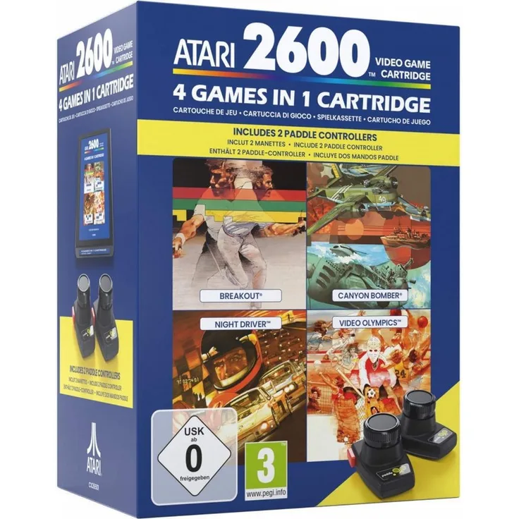 ATARI Atari 4in1 Spielesammlung und Paddle-Controller Set, Retro-Videospiele mit Breakout, Canyon Bomber, Night Driver und Video Olympics, Twin-Paddle-Controller, Deutsche Verkaufsversion