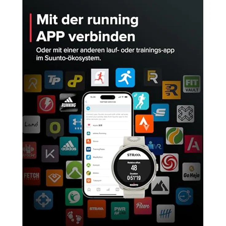 Suunto Run Frost Gray, Smartwatch 46 mm mit Bluetooth, 12 Tage Akkulaufzeit und strapazierfähigem Nylonarmband – Bild 8