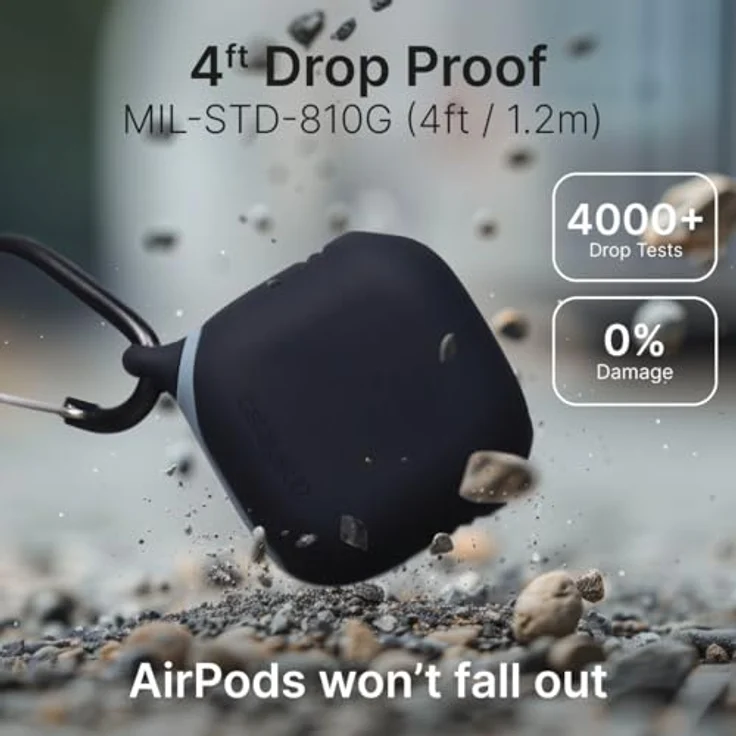 Catalyst Wasserdichtes Case für Apple AirPods, IP-67 zertifizierte Schutzhülle mit Karabiner, Schwarz – Bild 4