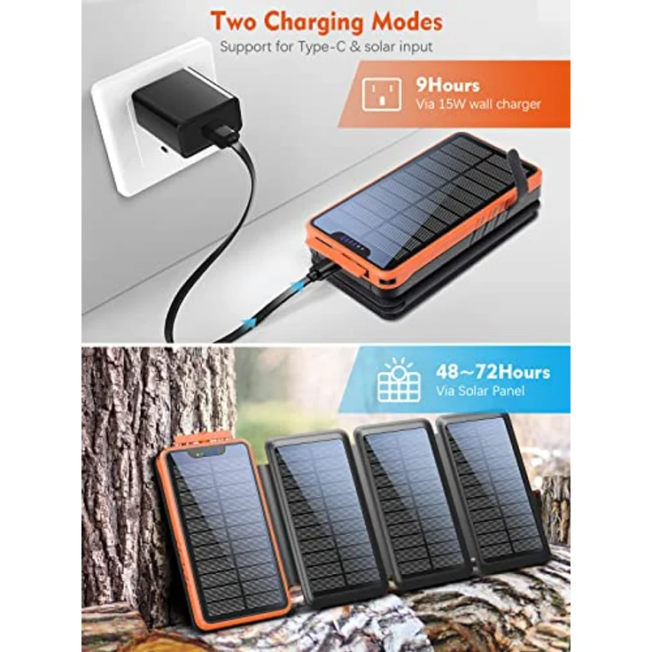 Elzle Solar PowerBank (26800 mAh, 99.16 Wh), Powerbank, Orange, Schwarz – Bild 3