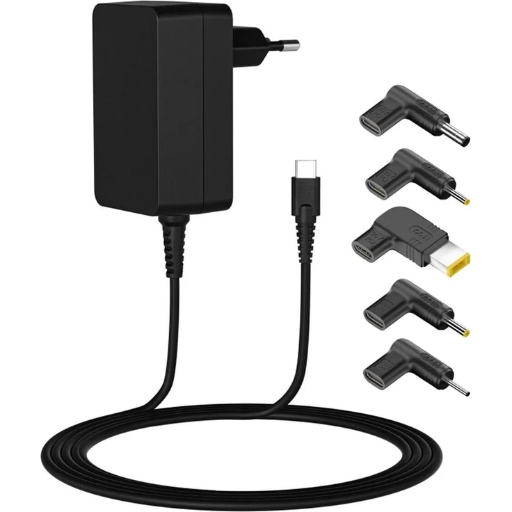 Leotec USB-C Ladegerät 45W mit 5 Puntas, Power Delivery, Schwarz, 1,8 Meter Kabellänge
