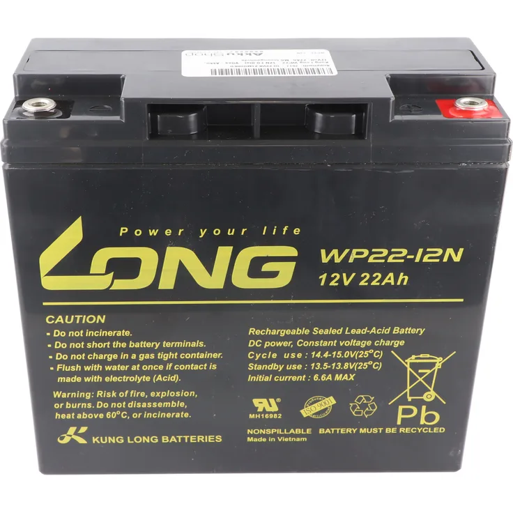 Kung Long WP22-12N F8, Blei-Vlies-Akku 12V, 22Ah, M6 Innengewinde, wartungsfrei und hochleistungsfähig