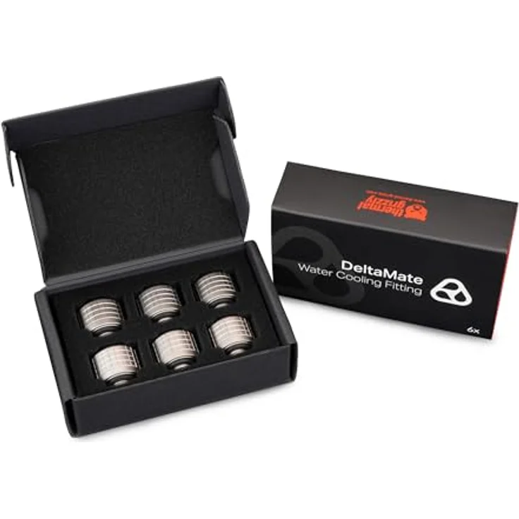 Thermal Grizzly DeltaMate Fitting ST16, Matt Nickel, 6-Pack für 10 mm ID / 16 mm OD Schläuche mit G1/4-Anschluss – Bild 2