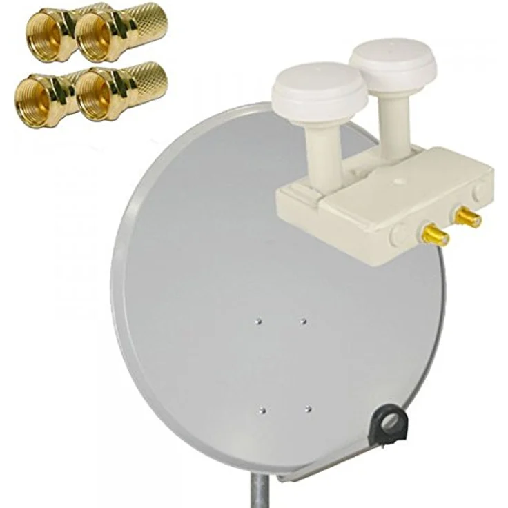 PremiumX Satelliten-Komplettanlage 80cm, Twin Monoblock LNB für Astra und Hotbird, für 2 Teilnehmer, inkl. 4X F-Stecker – Bild 1