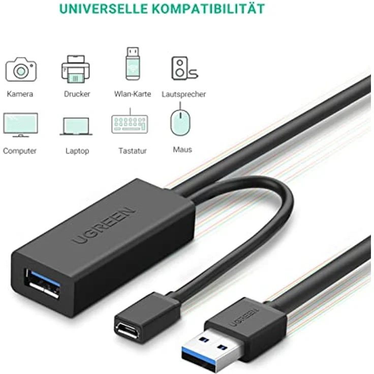 UGREEN USB Verlängerung Kabel 10M aktiv 3.0 USB Verlängerungskabel Super Speed Kabel Stecker A auf Buchse A mit Signalverstärker Repeater – Bild 4