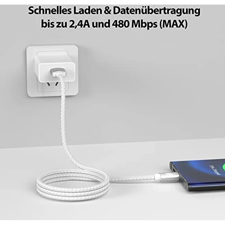 JAMEGA USB-C Kabel Nylon, Schnell Ladekabel 1m, Datenkabel für Samsung, Huawei, HTC und LG, 5 Gbps, Knickschutz, hohe Langlebigkeit – Bild 2